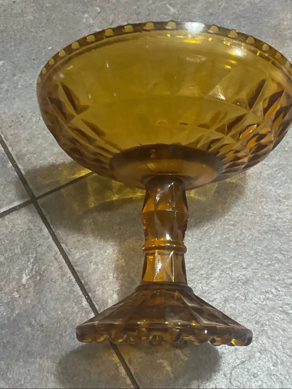 Amber Glass Pedestal Compote Bowl - Decorative Centerpiece